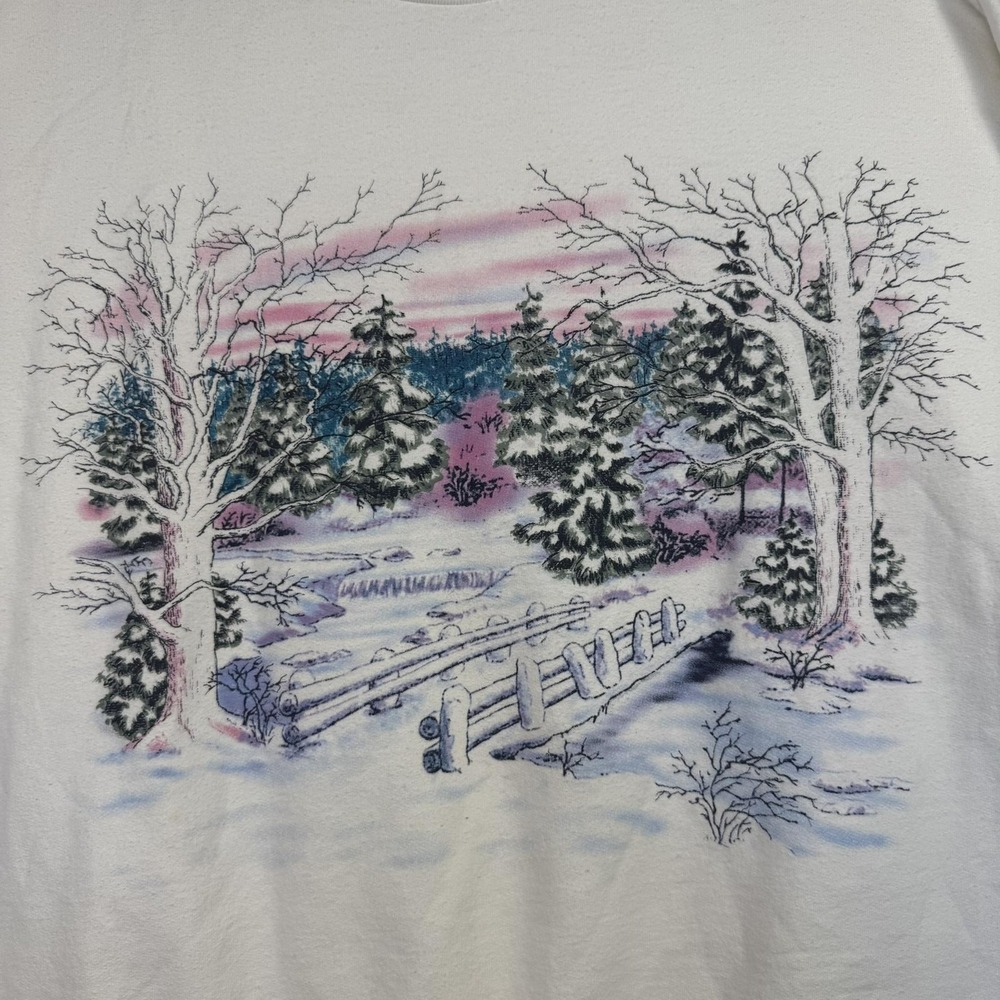 Vintage Basic Editions Sweatshirt Womens‎ 2XL Winter Scene Pullover Crewneck 90s